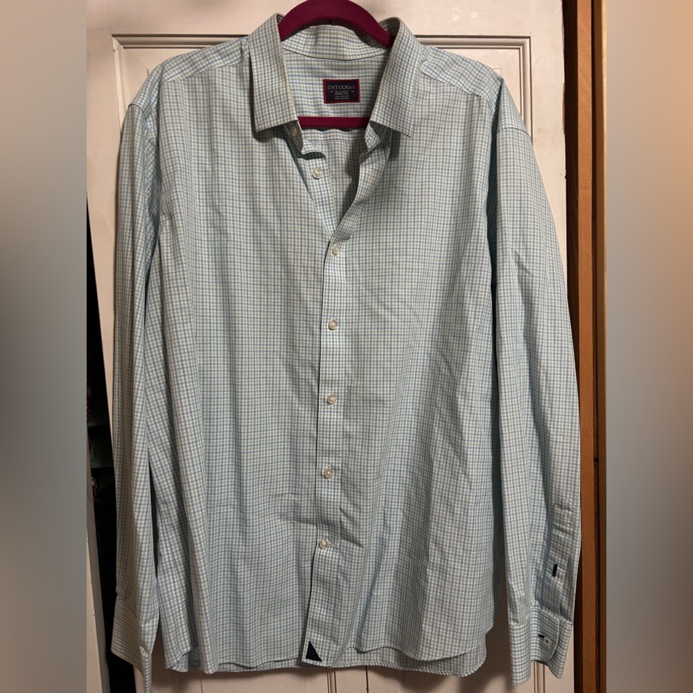 UNTUCKit Men's Aqua Checkered Button Down Shirt